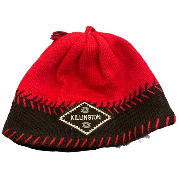Vintage Wool Killington Vermont Red & Black Knit Ski Hat Beanie Merkeley - Picture 1 of 4